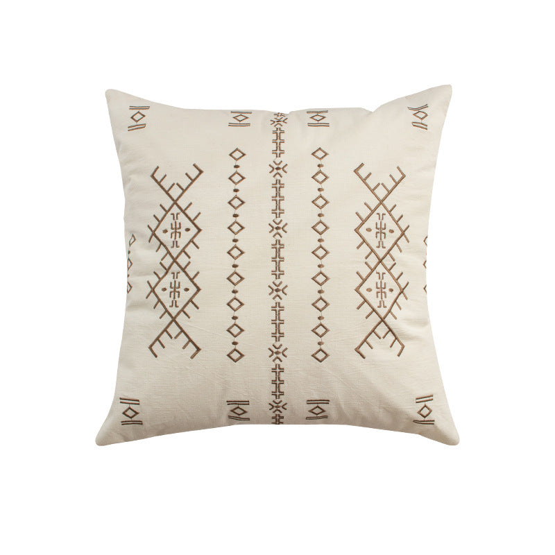Square decorative cushion with fine relief embroidery in ethnic design and removable cover Kalsten