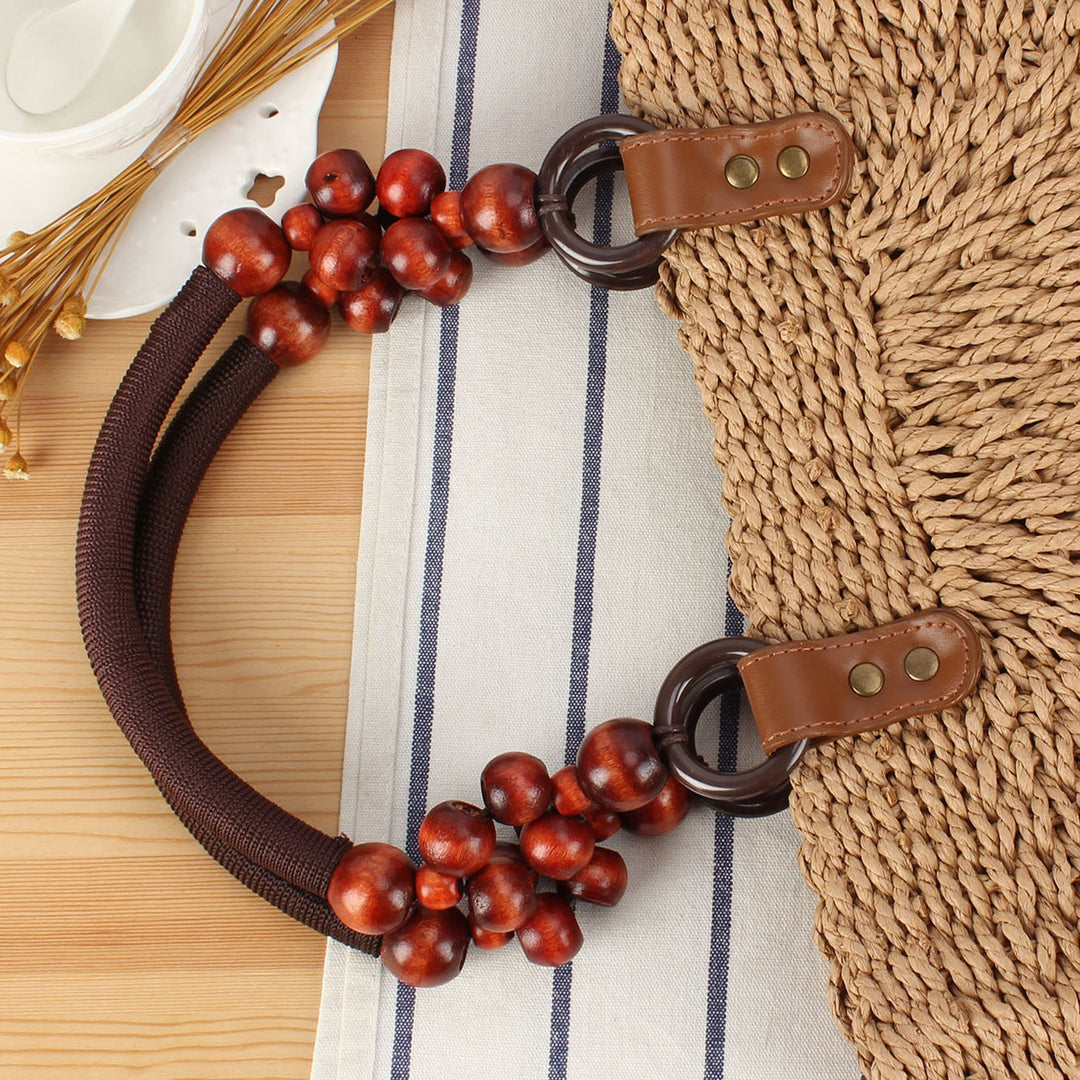 Handbag with Decorative Wooden Beads and Natural Wicker Kalsten