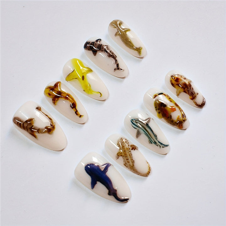 Artistic Shark-Themed Nail Extensions Kalsten