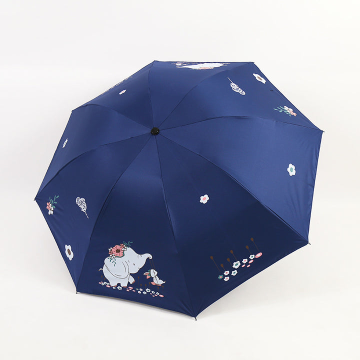 Women Folding Umbrella with Cute Elephant Design Kalsten