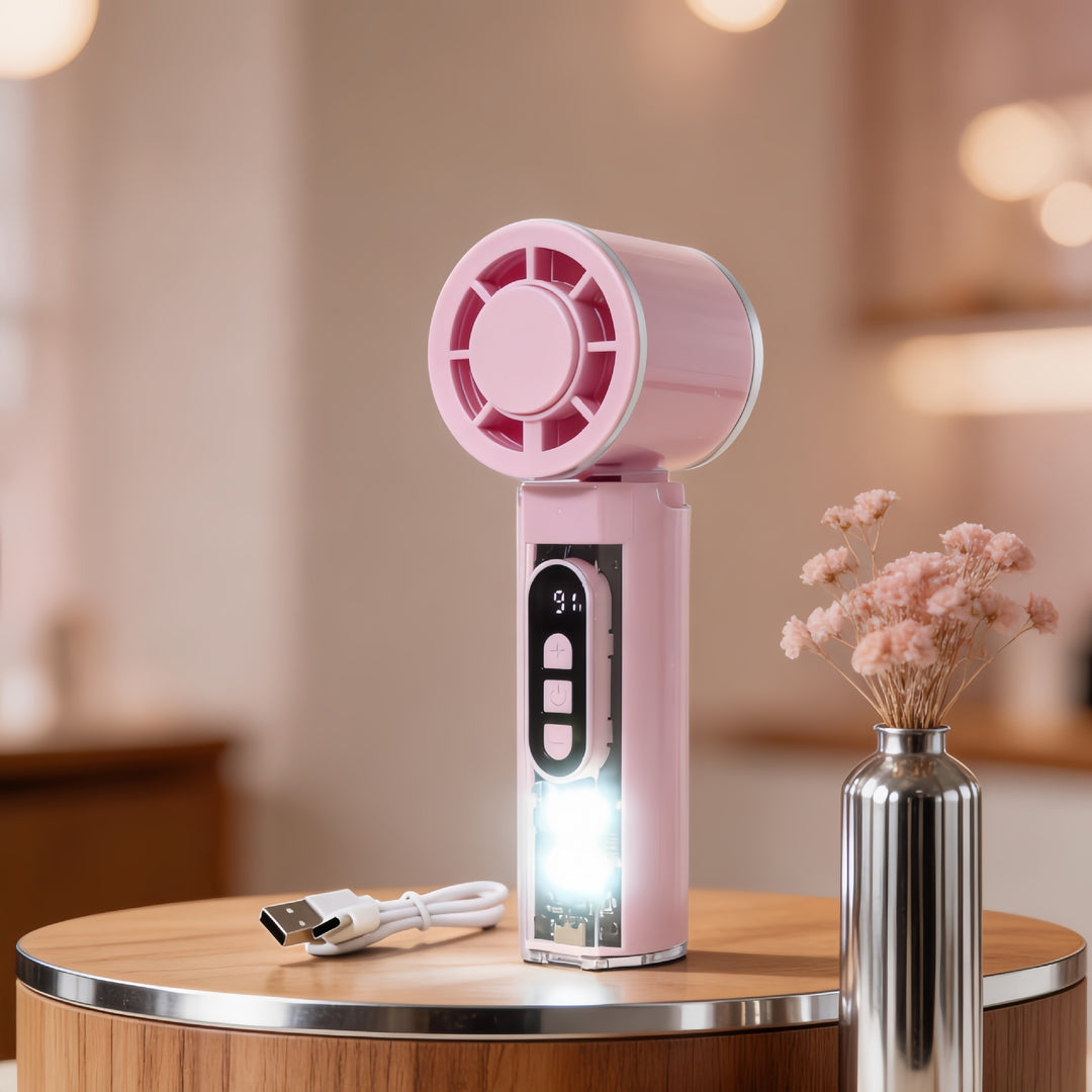 Ladies portable hand fan with USB connection and LED lighting Kalsten