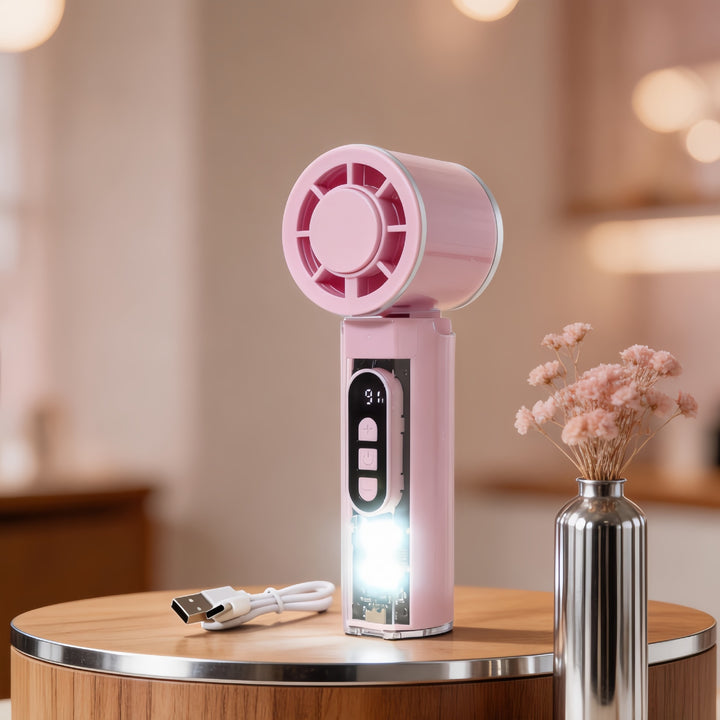 Ladies portable hand fan with USB connection and LED lighting Kalsten