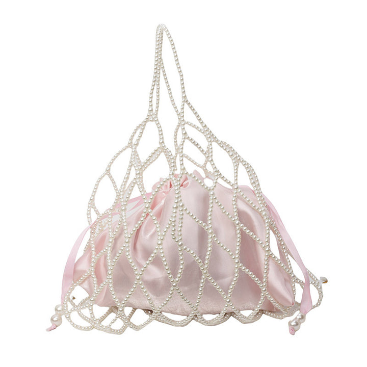 Pearl-Embellished Drawstring Evening Purse