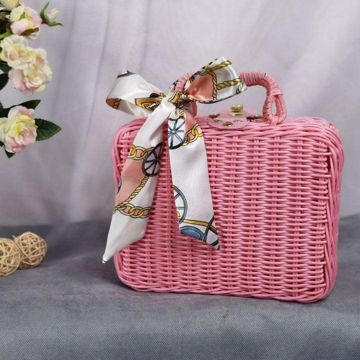 Women's braided handbag with decorative silk ribbon Kalsten