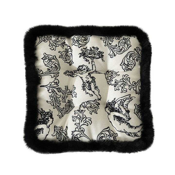 Square seat cushion with quilted upholstery and faux fur border