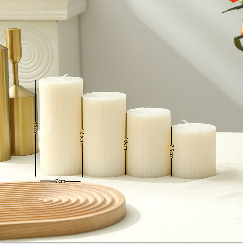 Ribbed Pillar Candle Collection with Graduated Heights and Drip-Resistant Finish
