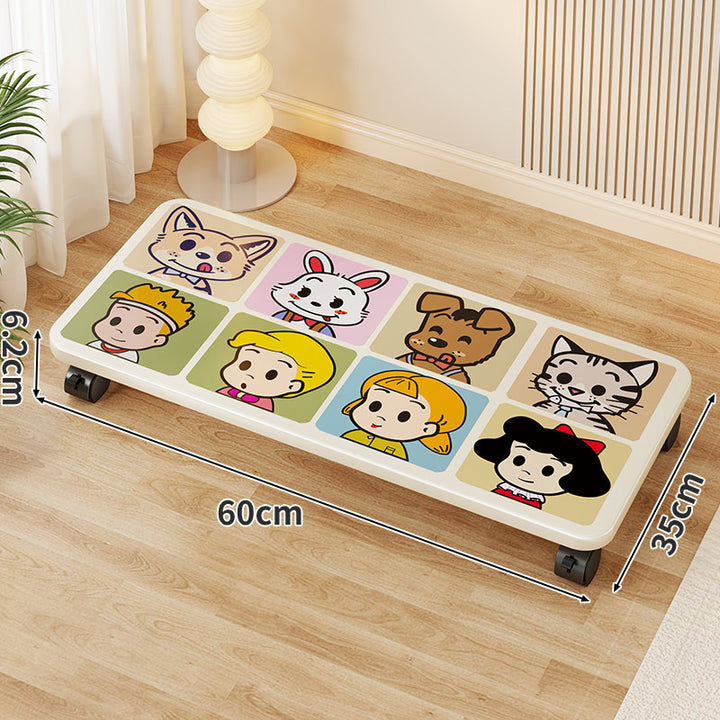 Low-Profile Under-Bed Rolling Storage Platform with Cartoon Top and Locking Casters