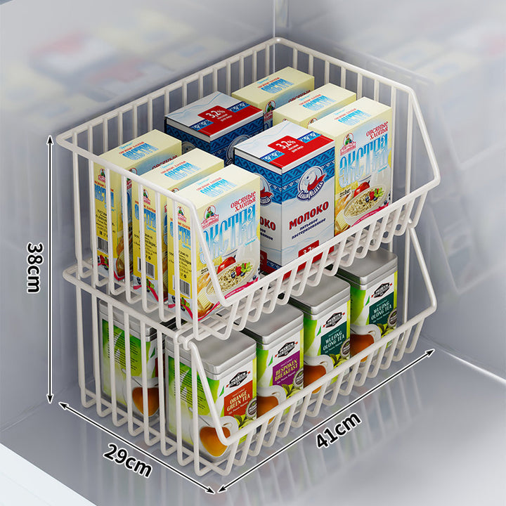 Two-Tier Refrigerator Wire Slide-Out Storage Basket Organizer with Stackable Removable Bins