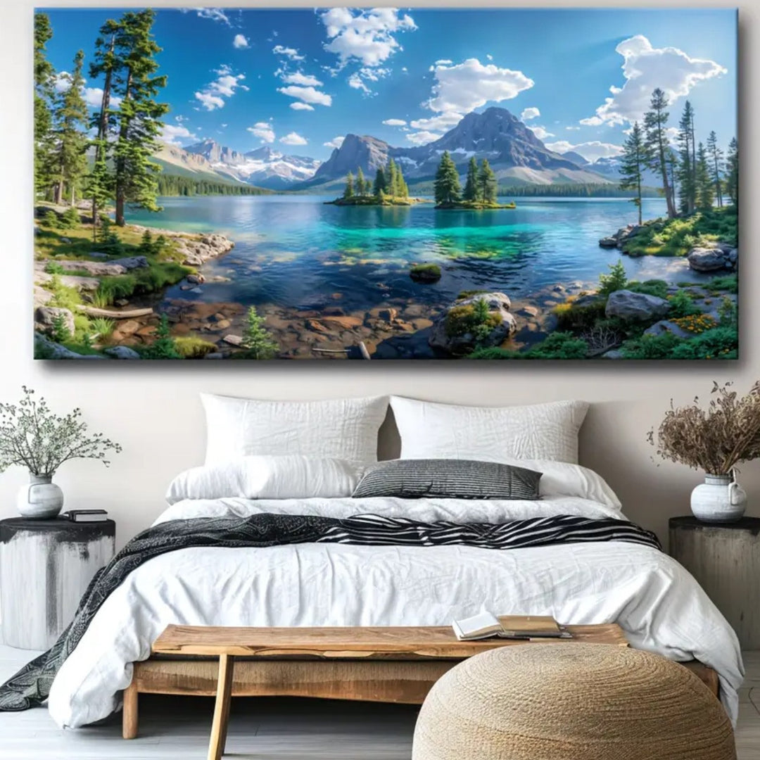 Panoramic Gallery-Wrapped Mountain Lake Canvas Wall Art Print With High-Definition Archival Inks