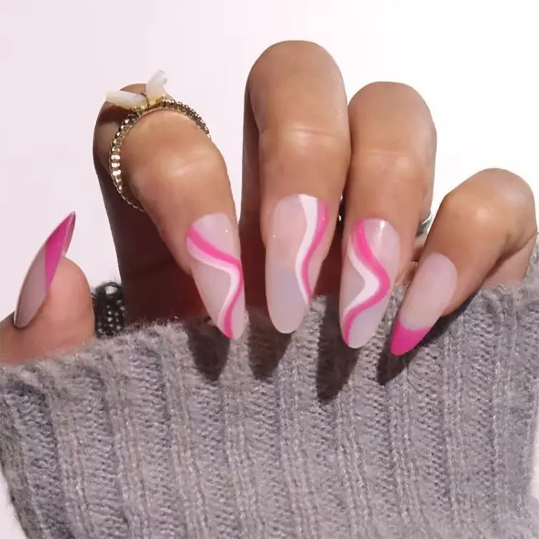 Artistic Stiletto Press-On Nails with Fluid Wave Design