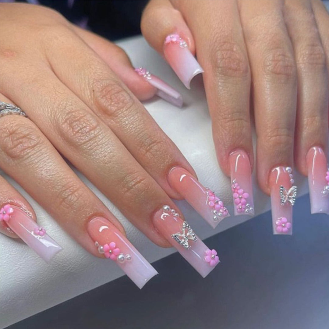 Floral Embellished Press-On Nail Art Kalsten