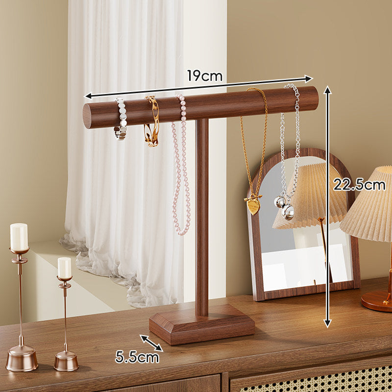 Wooden T-Bar Jewelry Display Stand Tabletop Organizer for Necklaces Bracelets and Watches
