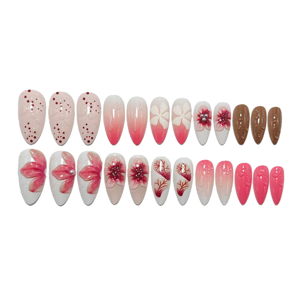 Artificial nails with floral 3D design and glitter effects Kalsten