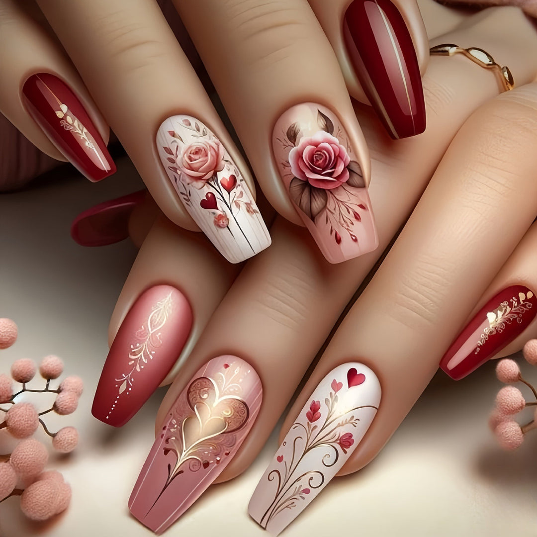 Artificial nails with Romantic Heart Design Kalsten