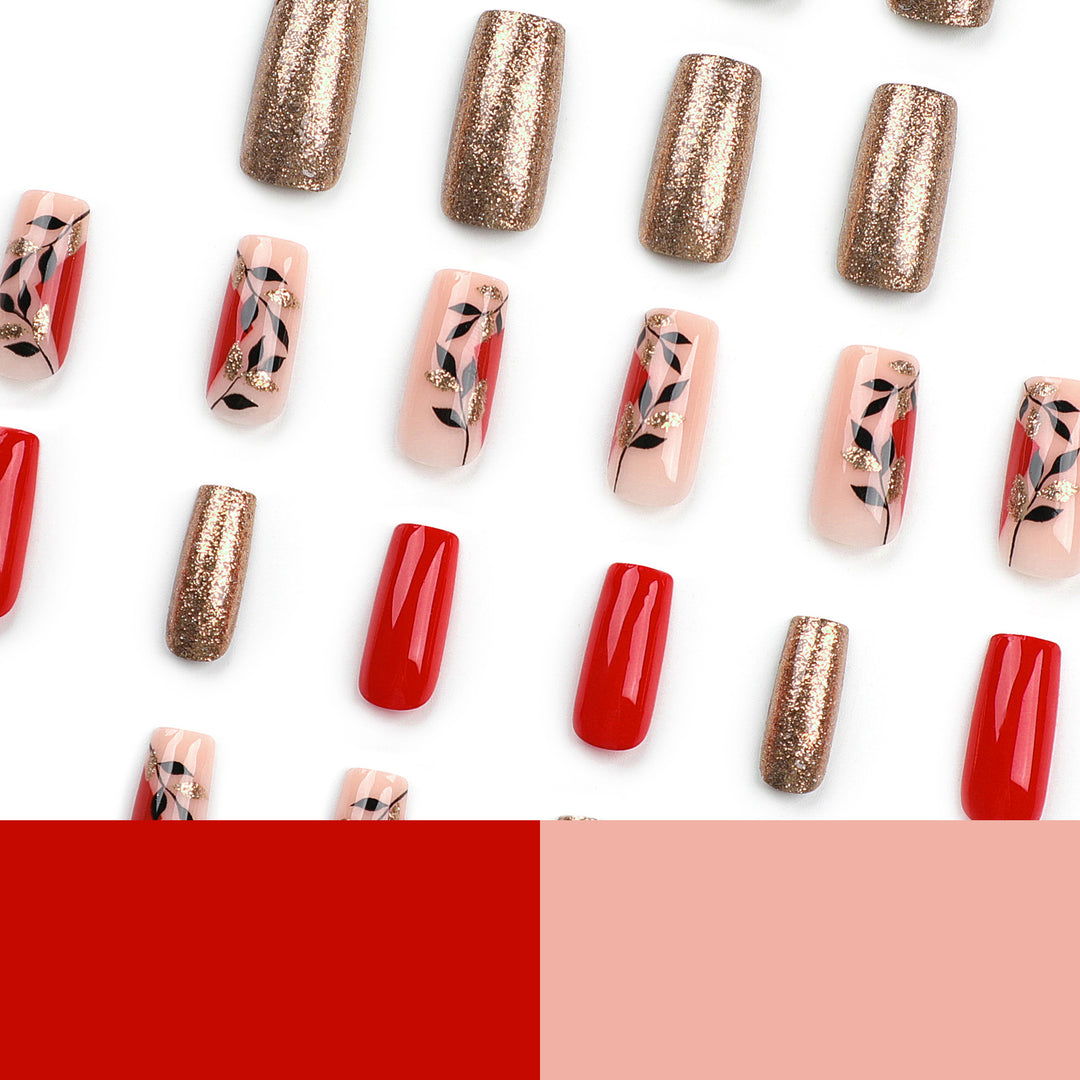 Artful Gel Nails with Elegant Floral Design and Glitter Accents Kalsten