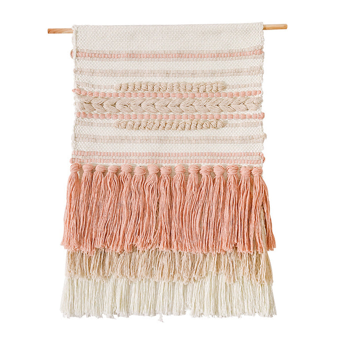 Macramé Wall Hanging with Fringe and Hand-Knotted Cotton Structure