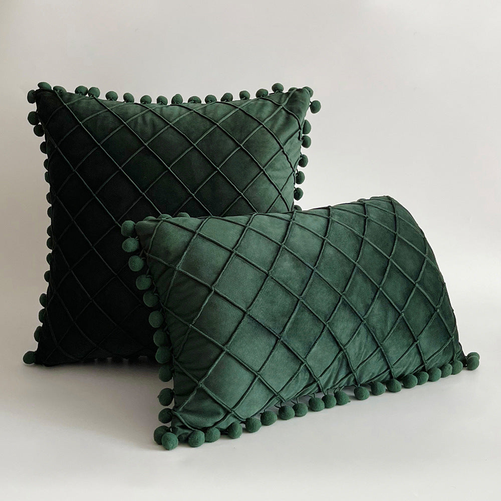 Decorative Velvet Pom-Pom Grid Tufted Throw Pillow Cover