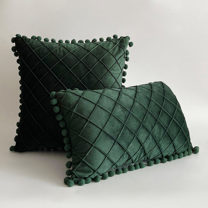 Decorative Velvet Pom-Pom Grid Tufted Throw Pillow Cover