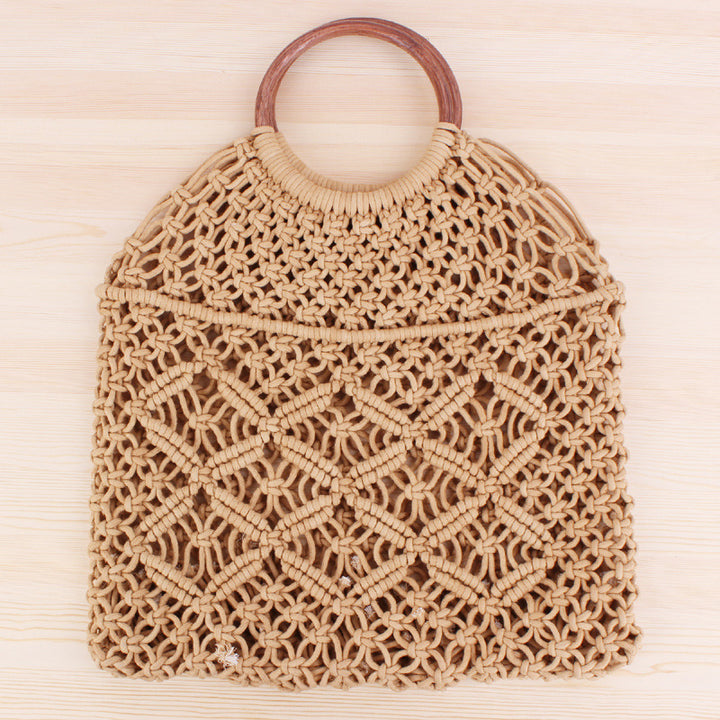 Macrame Tote Bag with Double-Layer Inner Pocket Kalsten