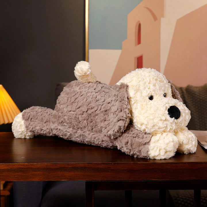 Long-Body Plush Dog Lumbar Pillow with Weighted Core and Ultra-Soft Faux Fur Kalsten