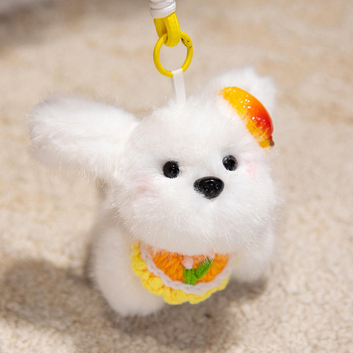 Fluffy Bunny Bag Charm Keychain with Faux-Fur Plush Body and Decorative Resin Accent Kalsten