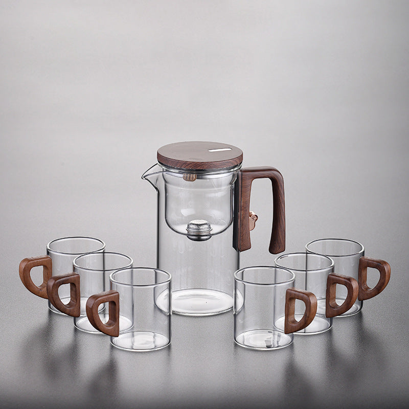 Artisan Glass Tea Set With Wooden Handle Pitcher And Serving Tray