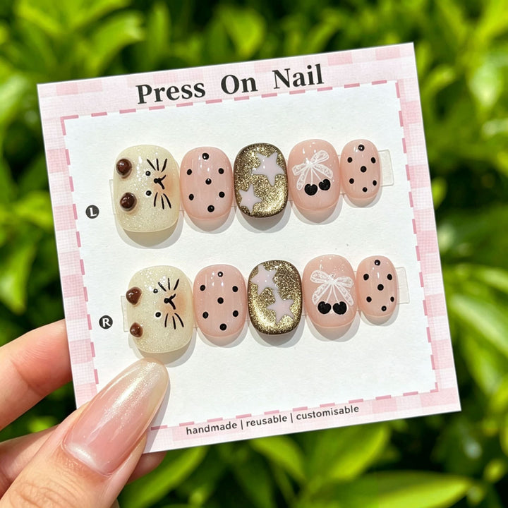 Creative Cat-Themed Press-On Nail Set