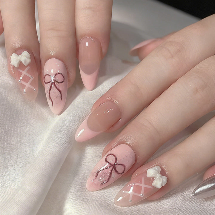 Artificial nail set with romantic bow and flower decorations Kalsten