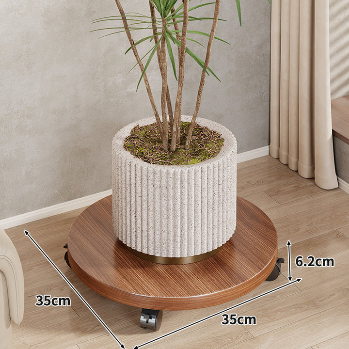 Round Wooden Rolling Plant Caddy