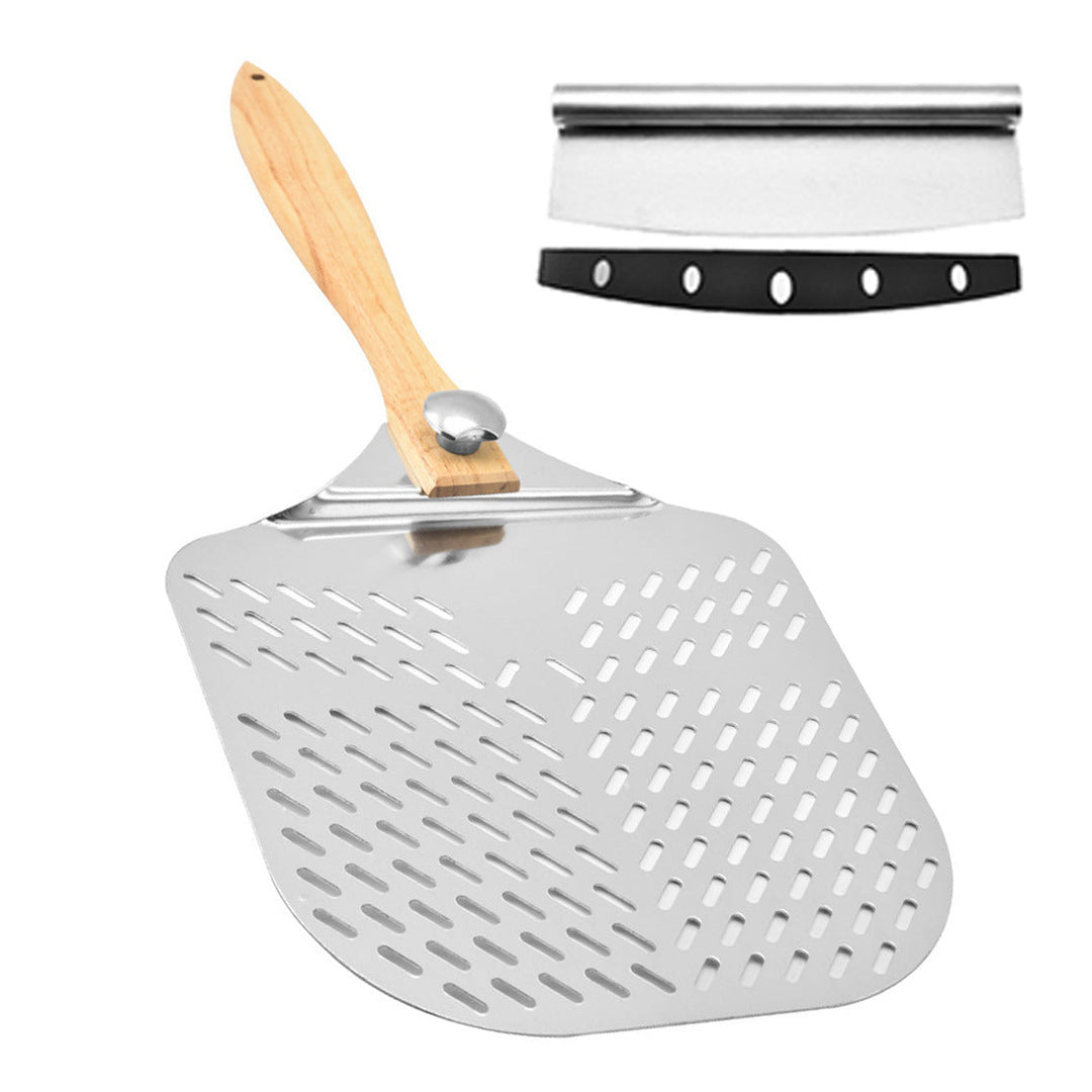 large stainless steel pizza peel with wooden handle Kalsten