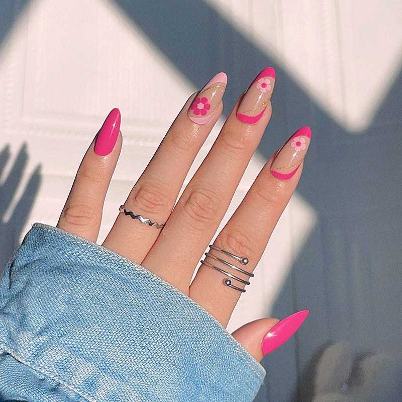 Artistic Floral Accent Stiletto Press-On Nails Kalsten