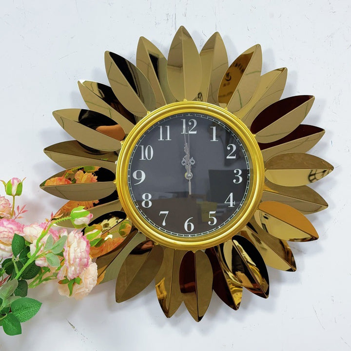 Sunburst Decorative Wall Clock with Leaf Motif Kalsten