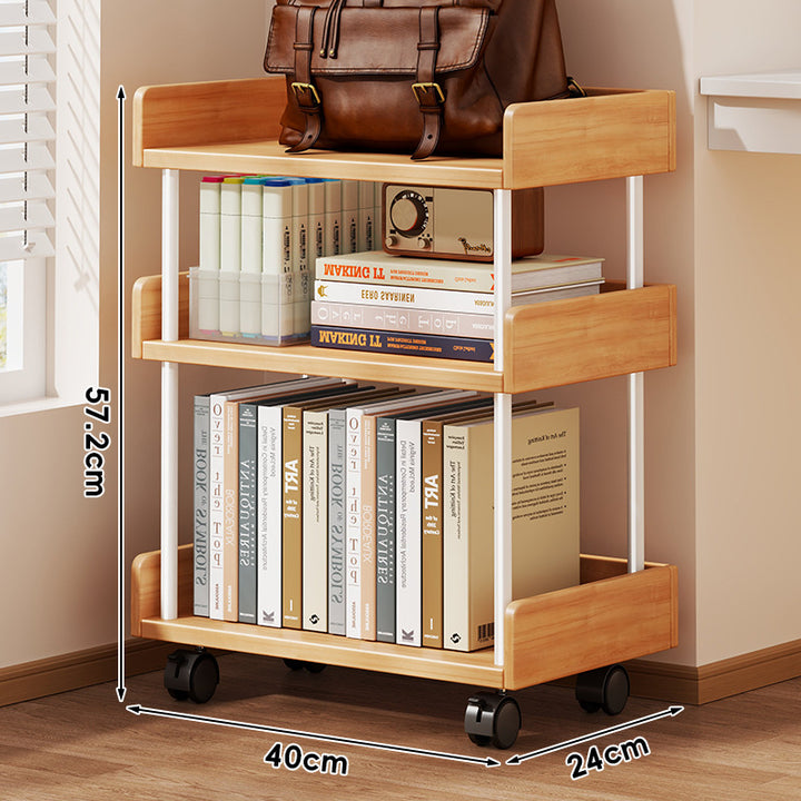 Minimalist Solid Wood Two-Tier Desktop Bookshelf with Metal Support Rods
