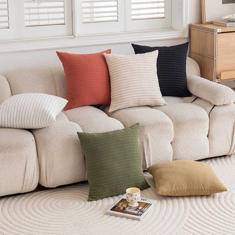 Square Striped Knit Cotton Cushion Cover with Hidden Zip and Soft Insert