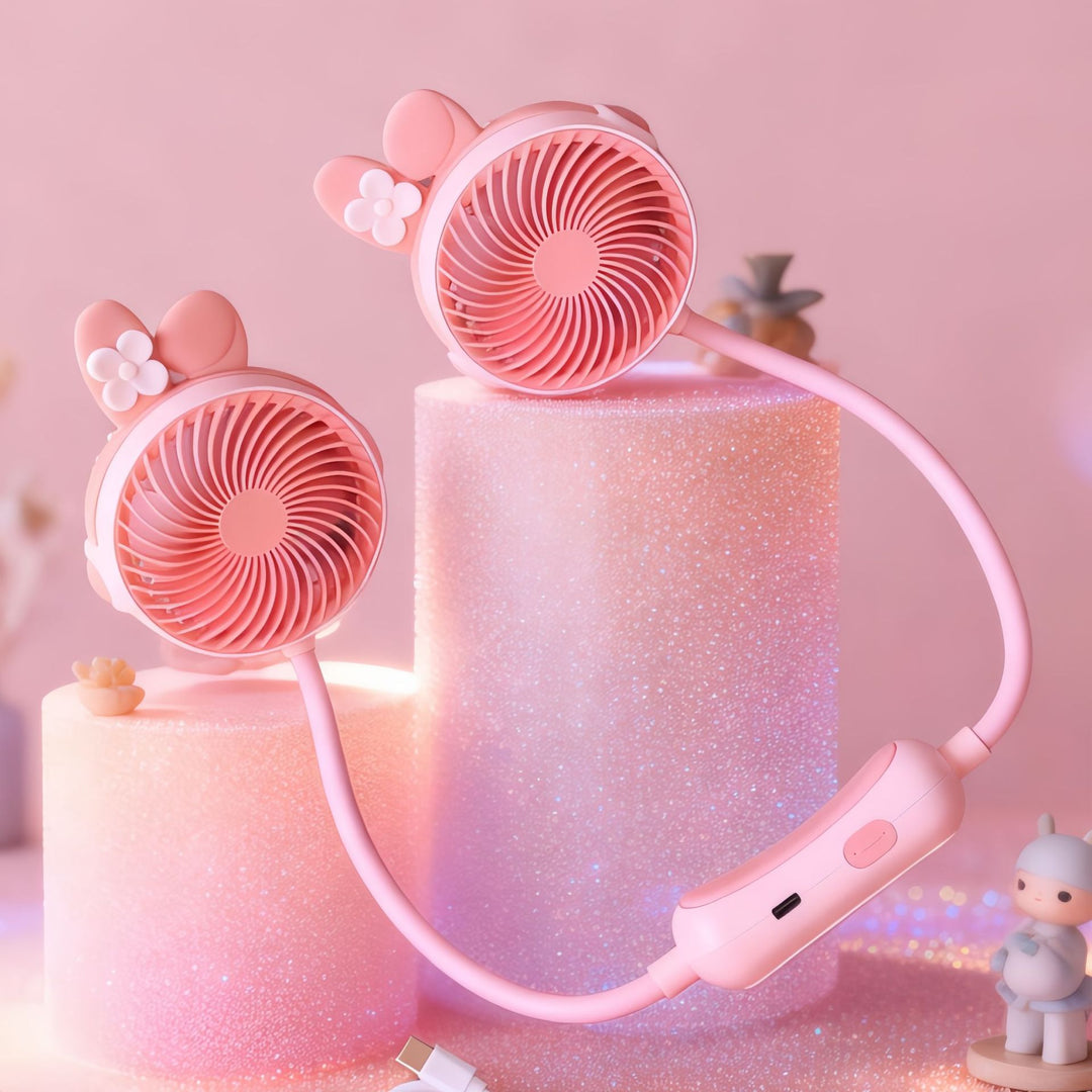 Women Portable Double Fan Neckband Fan Kalsten