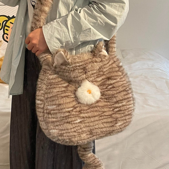 Cozy Plush Shoulder Bag with Animal Motif Kalsten