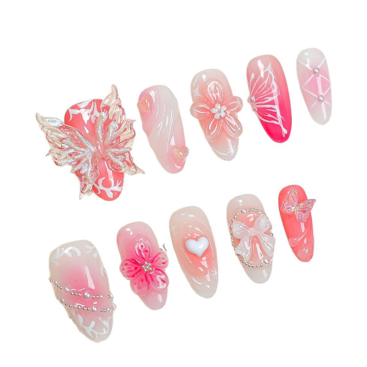 Creative print nail set with floral designs and decorative accents Kalsten