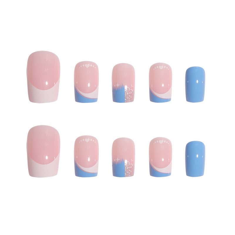 Artistic Press-On Nail Set with Heart and Glitter Design Kalsten