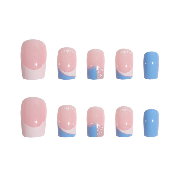 Artistic Press-On Nail Set with Heart and Glitter Design Kalsten