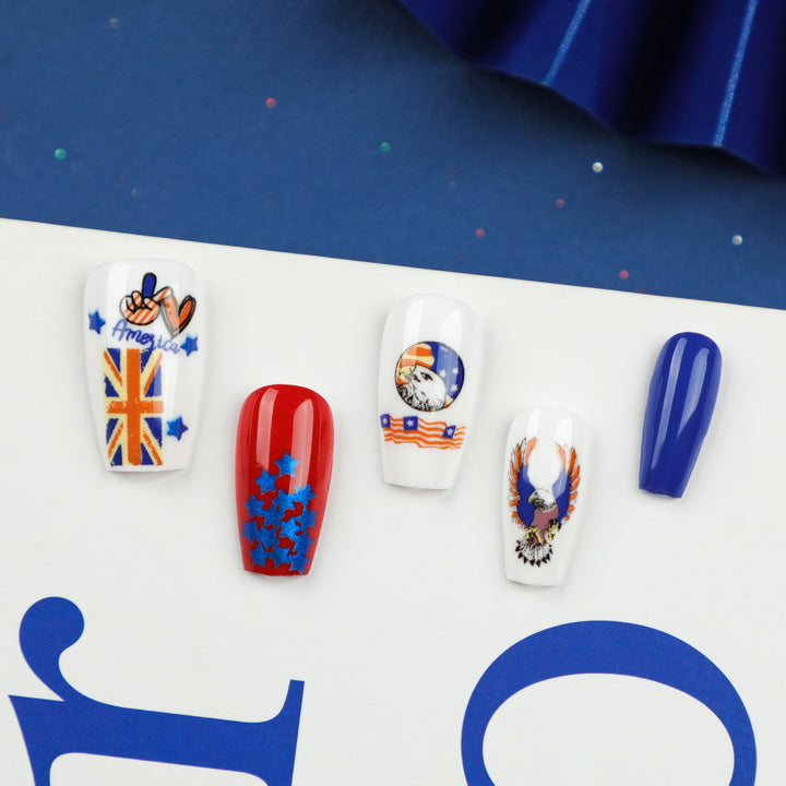 Artistic Nail Extensions with Patriotic Designs Kalsten