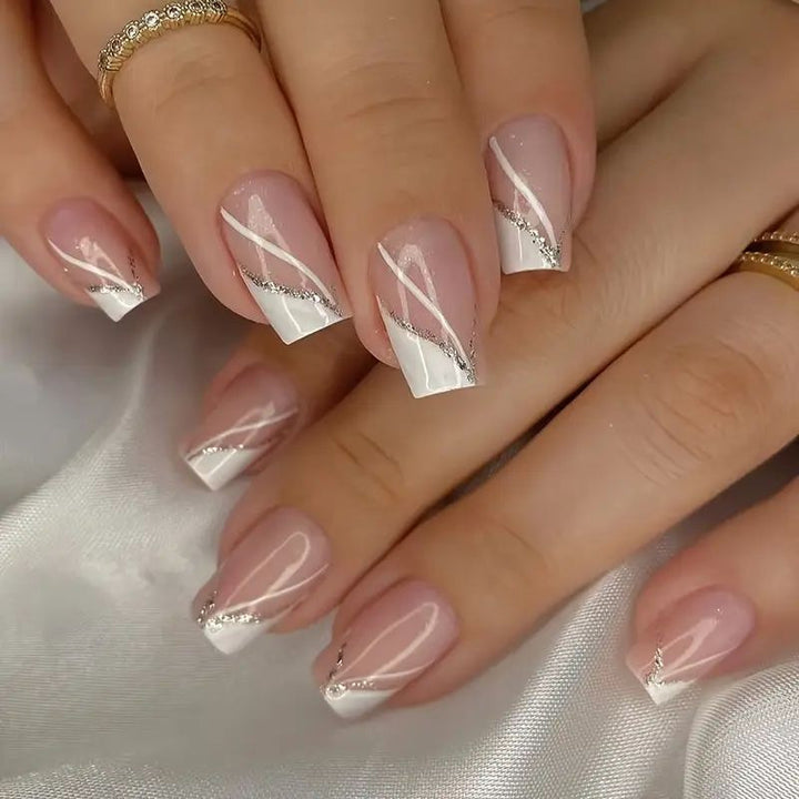 Elegant Glitter French Tip Nail Art Kalsten