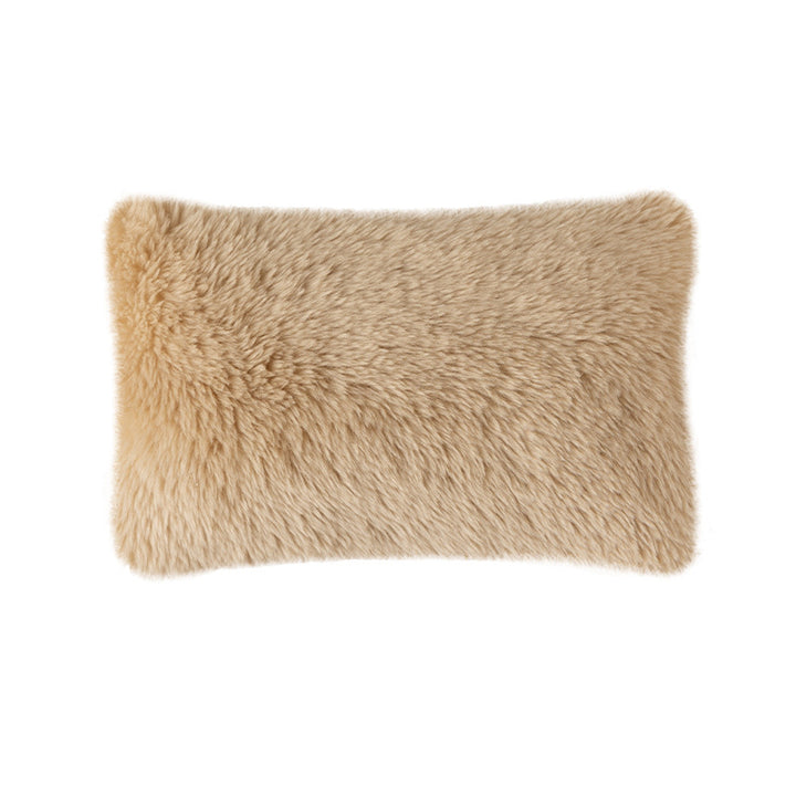 Square decorative cushion made of soft faux fur with inner cushion