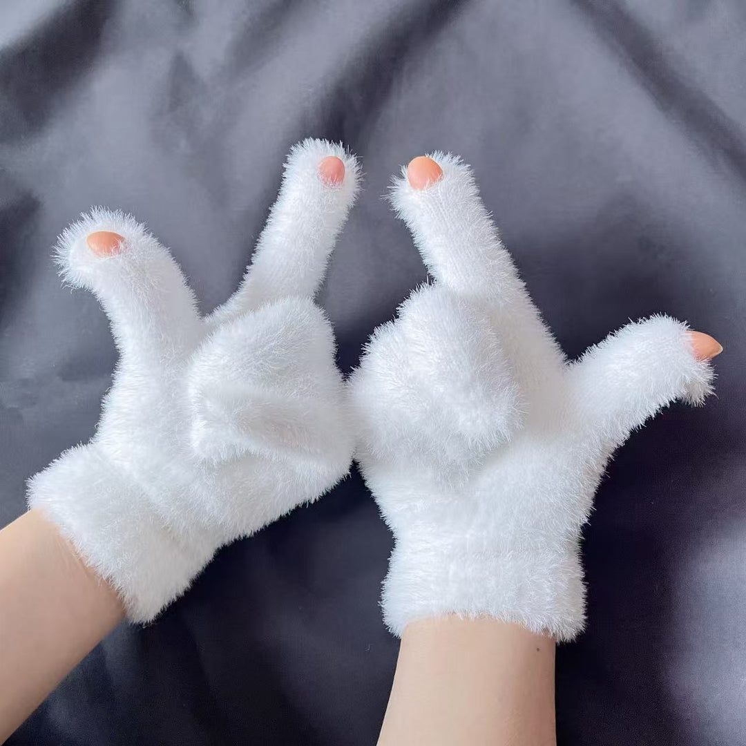 Cute Plush Rabbit-Themed Fingerless Gloves Kalsten