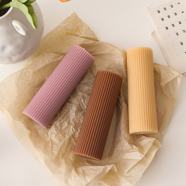 Ribbed Tall Pillar Candle for Home Decor & Events