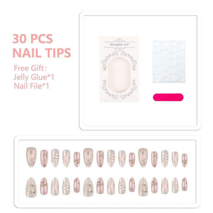 Elegant Press-On Nail Set with Decorative Accents