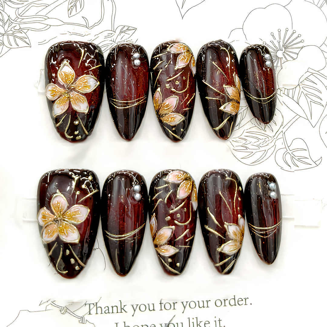 Premium Floral-Embellished Press-On Nails