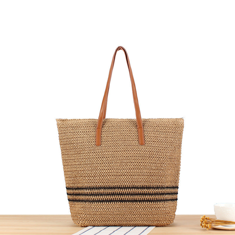Braided beach bag with leather handles Kalsten