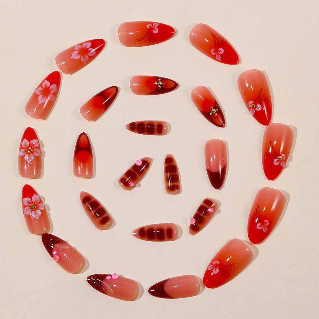 Artistic Flower-Accent Stiletto Nail Art Extensions Kalsten