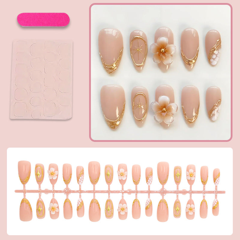 Artificial nail set with elegant flower and gold decorations Kalsten