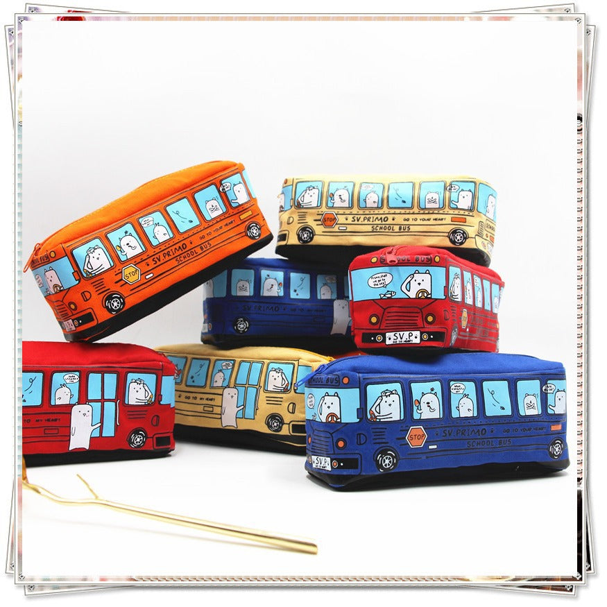 Fun Cartoon School Bus Zippered Pencil Case Kalsten